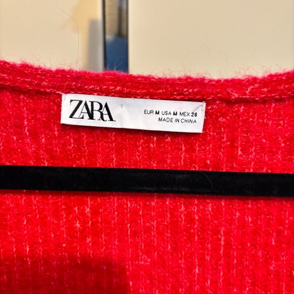 Zara Alpaca Wool Blend Red Square Neck Long Sleeve Sweater - Picture 4 of 9